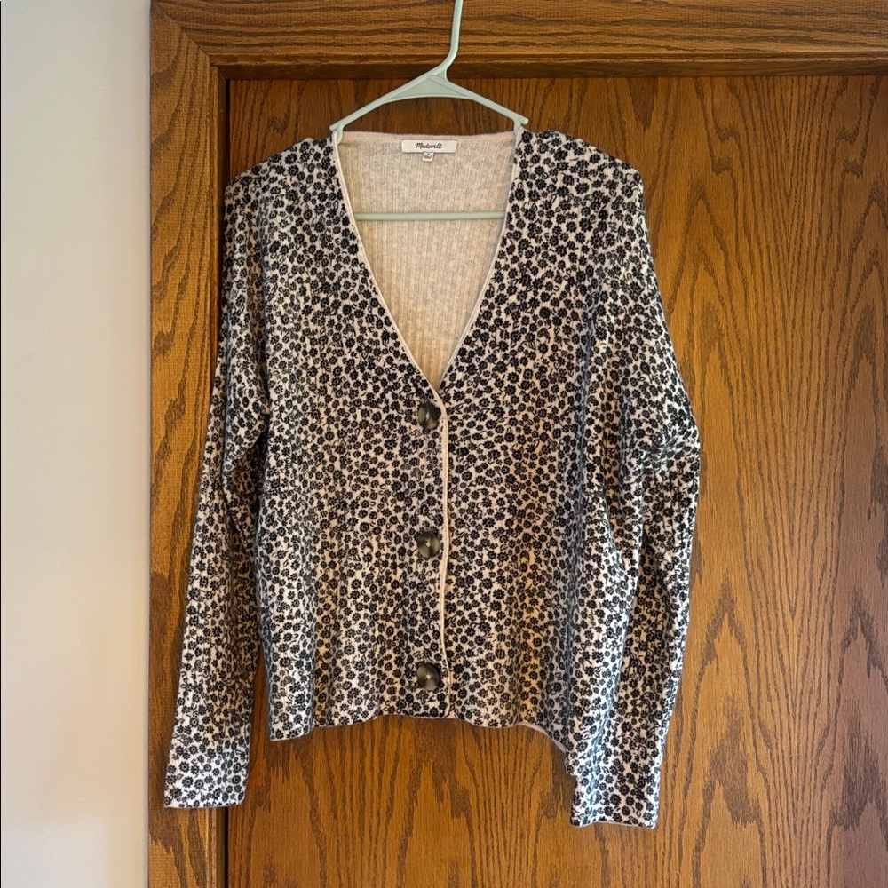 Madewell Vintage Ditsy Cameron Ribbed Cardigan Sweater Soft Boxy Fit Cropped S